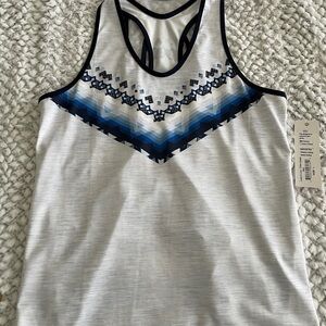 Lucky in Love White Racerback Tank with Blue Chevron Print